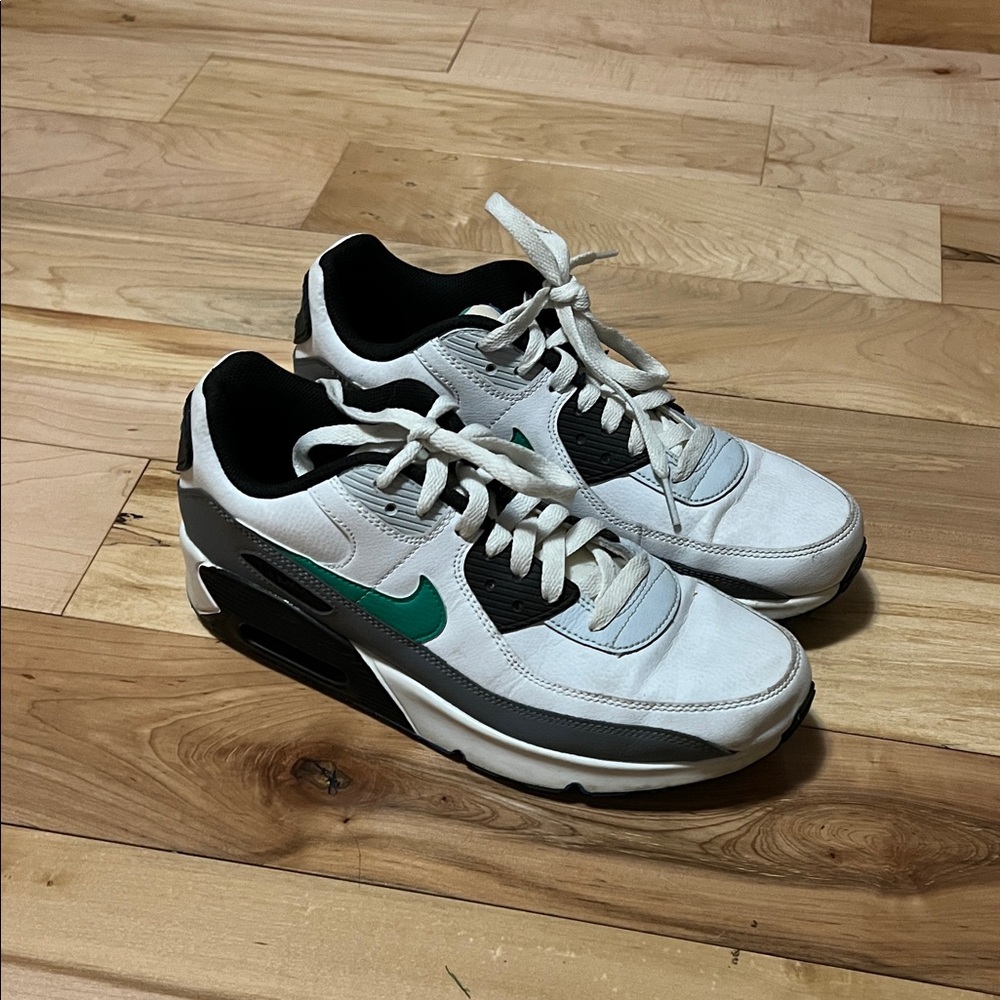 Nike White and Black Sneakers with Green Swoosh - Air Max 90